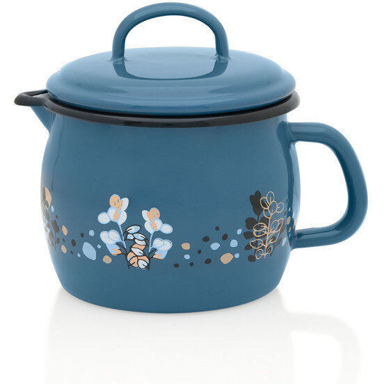 Cana cu Cioc si Capac Cooking Delight 1.3L Metal Emailat Diametru 12CM Albastru