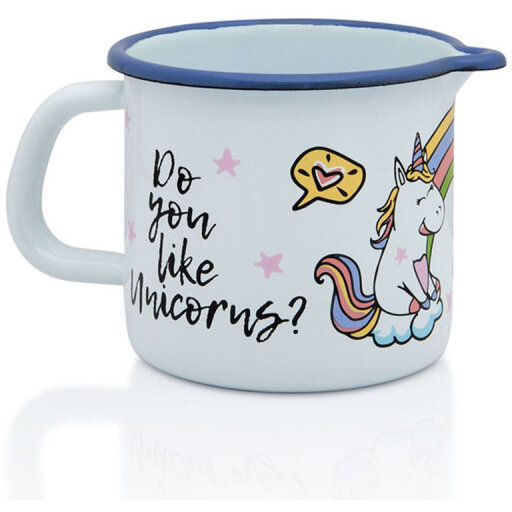 Cana cu Cioc Unicorn 0.8L Metal Emailat Alb/Albastru