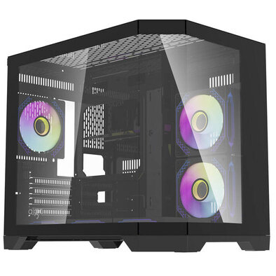 Carcasa pentru Computer FT418 Mini Tower M-ATX ITX + 6 Ventilatoare aRGB Negru