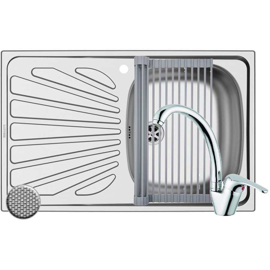 Chiuveta Creta 1B1D DR LN Baterie Sereno Crom si Roll Up Inox