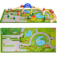 Circuit Din Lemn Cu 40 Piese Masini Sine Din Lemn Peisaje Multicolor