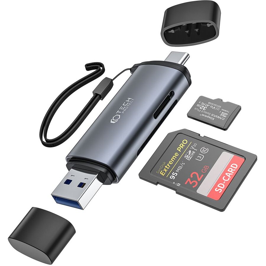 Cititor de Carduri SD/ microSD UltraBoost Conectori USB/ USB-C 5Gbps Gri