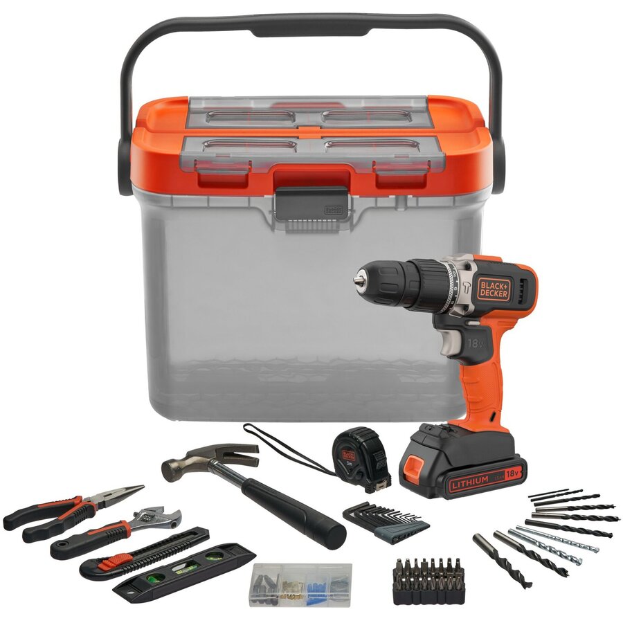 cordless impact drill BCKSB02, 18Volt (orange/black, Li-ion battery 1.5Ah, storage box, 62-piece accessory set)