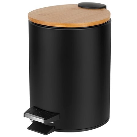 Cos Baie 3l Material Metal Si Bambus Pedala Baza De Plastic Negru