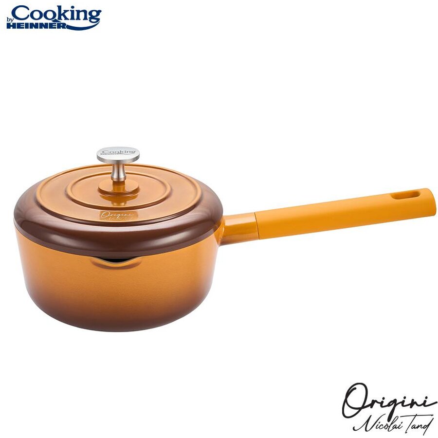 Cratita Cu Capac Colectia Origini Nicolai Tand 18x8.5CM Capacitate 1.8L Aluminiu Turnat Maner Bakelita Portocaliu