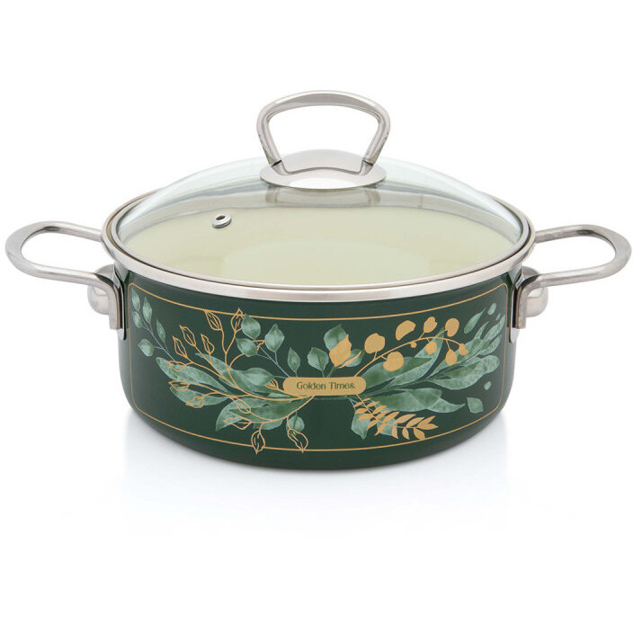 Cratita Cu Capac de Sticla Golden Times Capacitate 2.75L Diametru 20CM Verde
