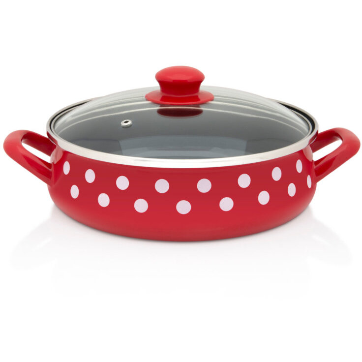 Cratita cu Capac de Sticla Tufne Capacitate 4L Diametru 24CM Rosu/Alb