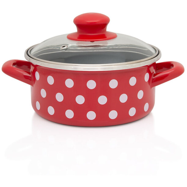 Cratita Cu Capac Sticla Tufne Capacitate 1.5L Diametru 16CM Rosu/Alb