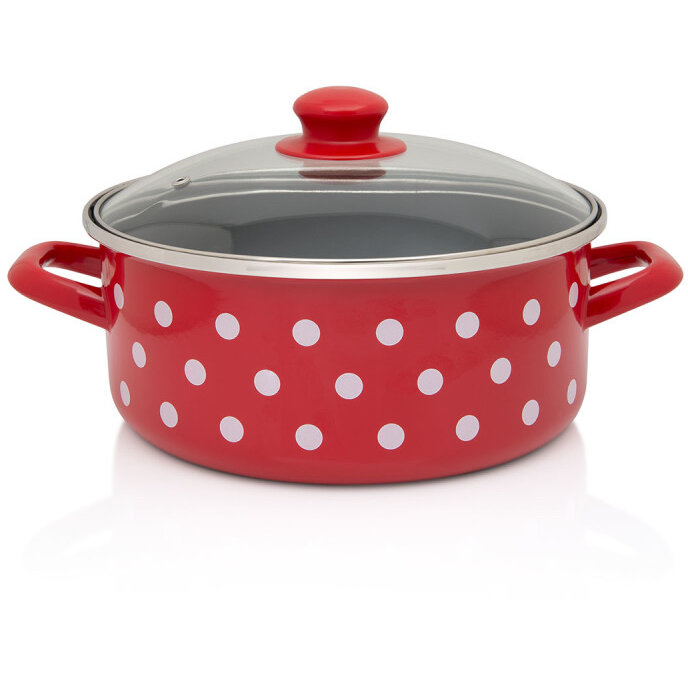 Cratita Cu Capac Sticla Tufne Capacitate 3.5L Diametru 22CM Rosu/Alb