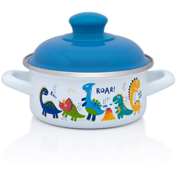 Cratita Mica cu Capac Dino Capacitate 1L Diametru 14CM Alb/Albastru