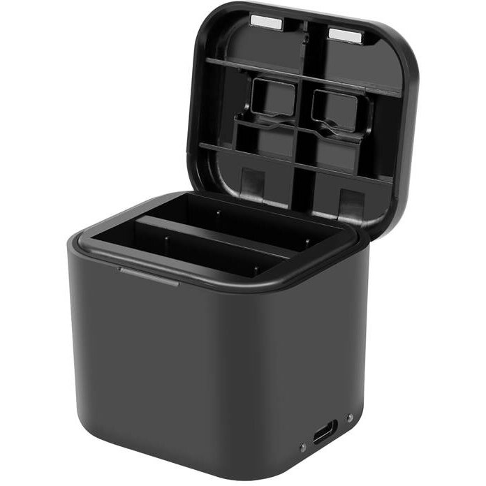 Cutie 2in1 de Incarcare Baterii si Stocare Carduri de Memorie PU968B pentru Insta360 Ace Pro / Ace Negru