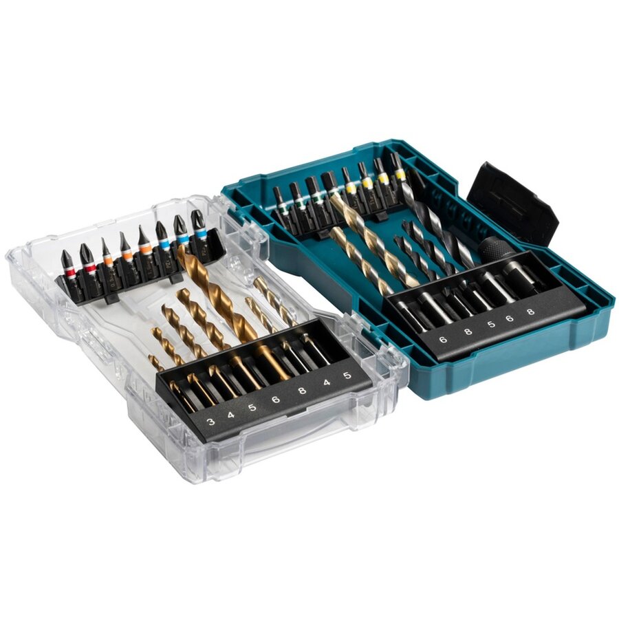 drill & bit set E-07054, 29 pieces (folding box with transparent lid)