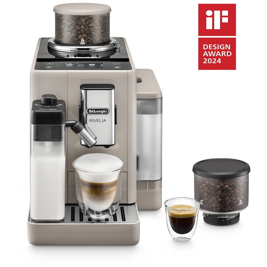 Espressor Automat Rivelia EXAM 440.55.BG 2 Recipiente pentru Cafea Tehnologie Bean Adapt Carafa cu Tehnologie LatteCrema Hot 19Bar 1.4L 1450W Bej