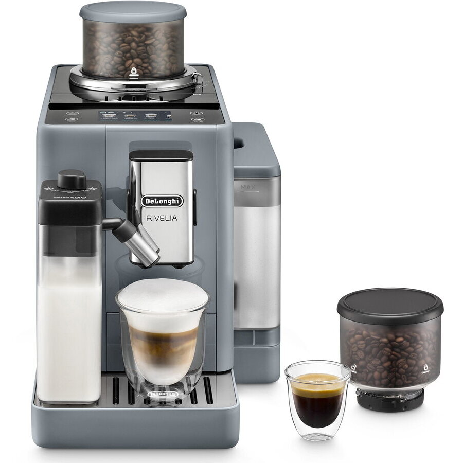Espressor Automat Rivelia EXAM 440.55.G 2 Recipiente pentru Boabe Tehnologie Bean Adapt Carafa cu Tehnologie LatteCrema Hot 1.4L 19Bar 1450W Gri