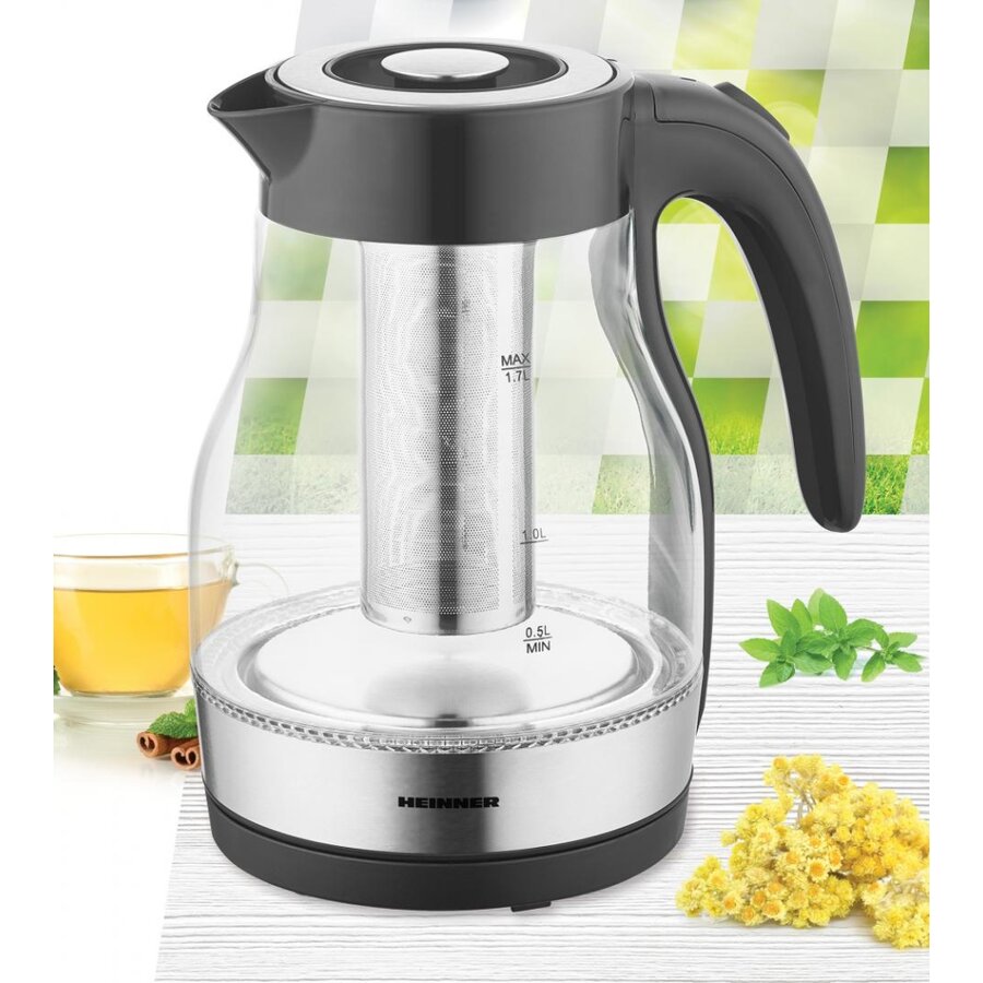 Fierbator Electric cu Filtru de Ceai HEK-TF2200GBK 1.7L Max 2200W Negru/Inox