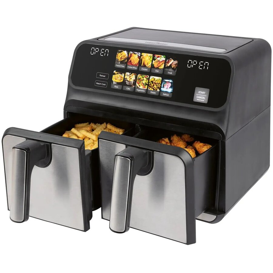 Friteuza Dubla cu Aer Cald PC-FR 1287H 9 Programe Prestabilite Capacitate 8L  2200W Negru/Argintiu