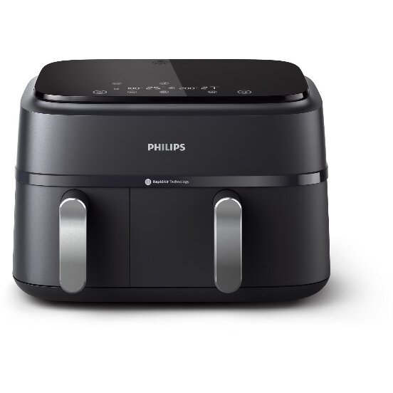 Friteuza Dubla Fara Ulei Airfryer Seria 3000 NA351/00 Tehnologia Rapid Air 2 Recipiente De 2 Dimensiuni Afisaj Digital 8 Presetari Capacitate 9L Negru