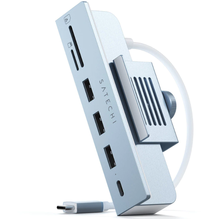 Hub Clema USB-C iMac  24inch  1x USB-C 3x USB-A 3.0 5Gbps Micro/SD Albastru