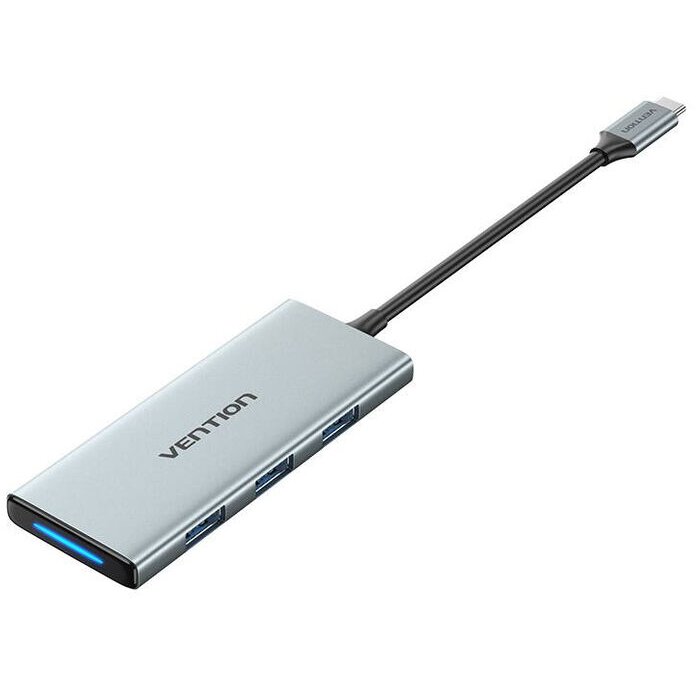 Hub Extern TOPHB USB-C la 1x HDMI 3x USB 3.0 Slot SD/MicroSD Cablu 15CM Gri