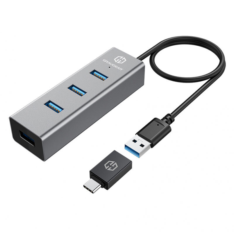 Hub USB 4x USB-A 1x USB-A  Adaptor USB-C  5Gbit/s  Gri