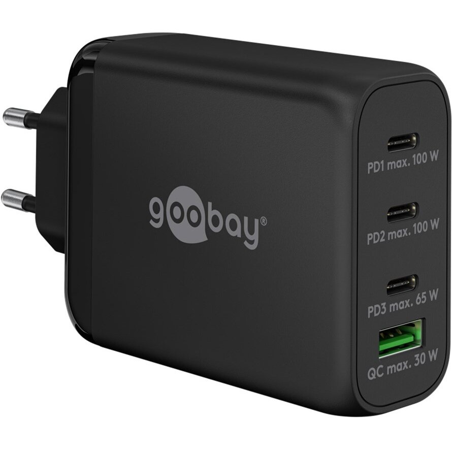 Hub USB USB-C PD multiport quick charger 100 watts (black, 1x USB-A QC, 3x USB-C PD, GaN technology)