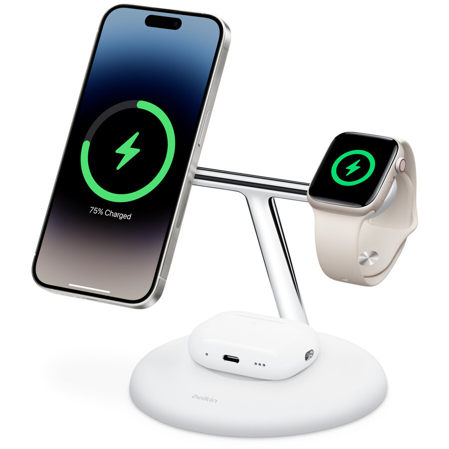 Incarcator Boost Charge Pro 3IN1 QI2 15W Magnetic Alb