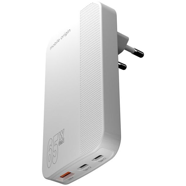 Incarcator GaN 3, USB, 2x USB-C, 65W, Design slim, Alb