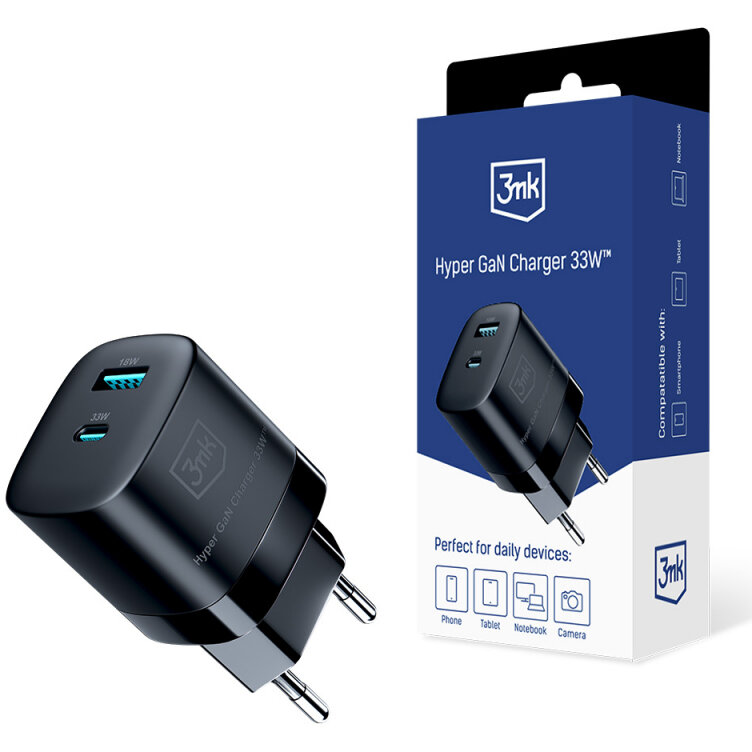 Incarcator HyperCharger  GaN 33W 3A USB-A USB-C Negru