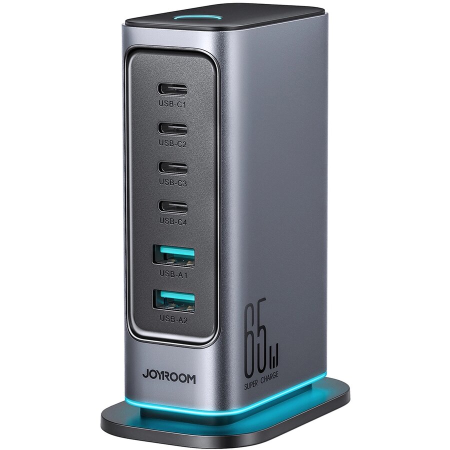 Incarcator JR-TCM02 GaN, 4x USB-C si 2x USB, 65W, Gri