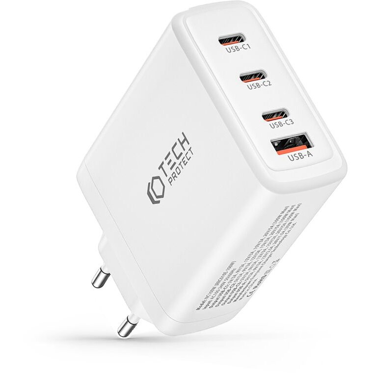 Incarcator NC100W GaN, USB si 3x USB-C, Quick Charge 3.0, Power Delivery 100W, Alb