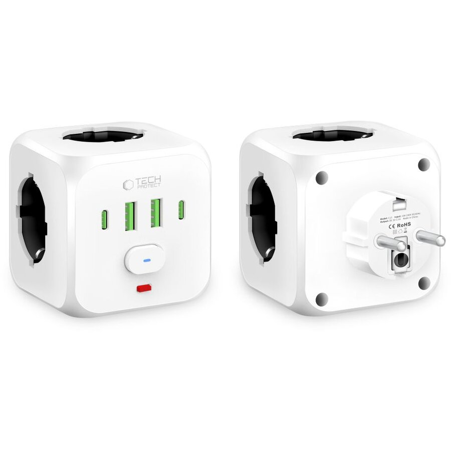 Incarcator PCL3X4, 3x AC, 2x USB, 2x USB-C, Alb