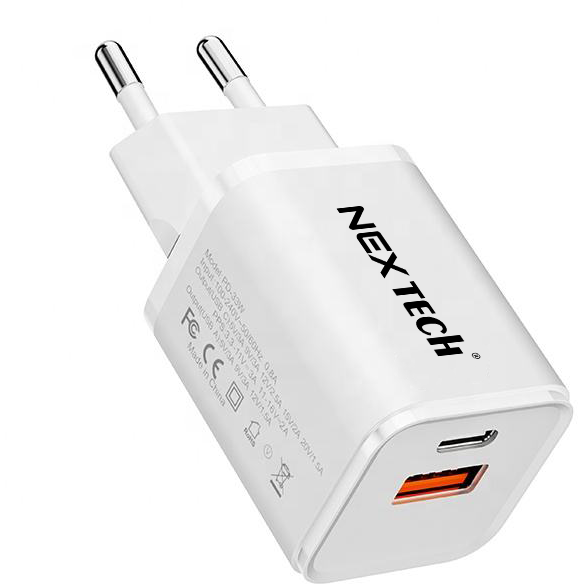 Incarcator retea NEX TECH® Quick Charge 33W Incarcator 2 porturi 1x USB-C, 1x USB A, Super Fast Charge, Compatibil cu Apple, Samsung, Xiaomi, 4A GaN, Alb