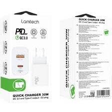 Incarcator Retea QC3.0 PD 30W 1xUSB 1xUSB Type-C Alb