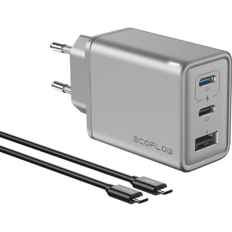 Incarcator Retea RAPID 65W GaN 2x  USB-C USB-A  QC  Gri