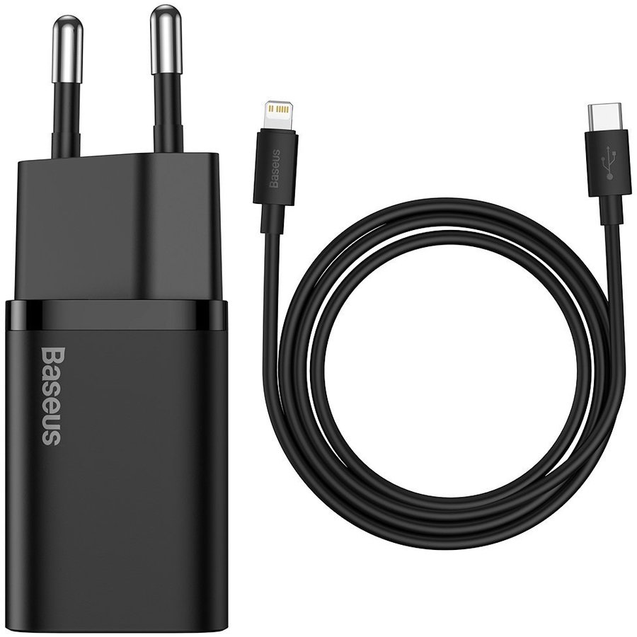 Incarcator Retea TZCCSUP-B01 Super Si USB-C Power Delivery 20W Cablu Lightning 1m  Negru