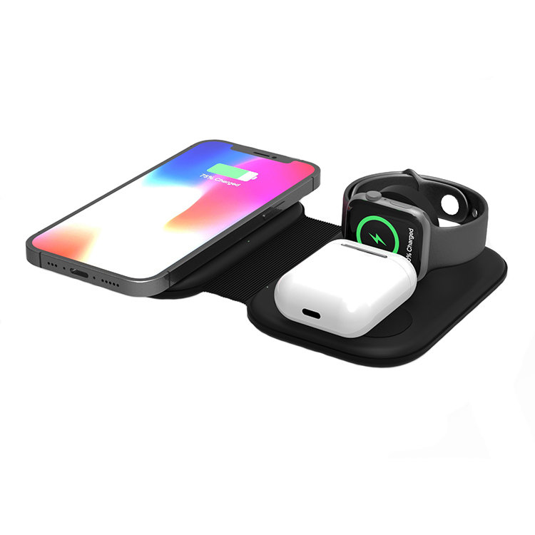 Incarcator wireless portabil 3 in 1 NEX TECH® 15W Magnetic Magsafe Fast Charge Pliabil Compatibil cu Galaxy Buds, Buds plus, iWatch, Airpods, Apple, Samsung, Xiaomi, Negru