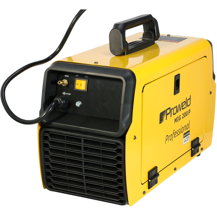 Invertor Sudare MIG 200P Synergetic MIG/MAG Functii Puls Simplu/Dublu DC Normal 2T/4T Mentinere Automata MMA LiftTIG Galben/Negru