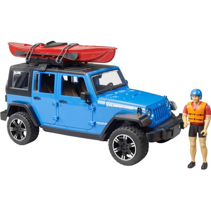 Jucarie Jeep Wrangler Rubicon Unlimited with kayak and figure, model vehicle
