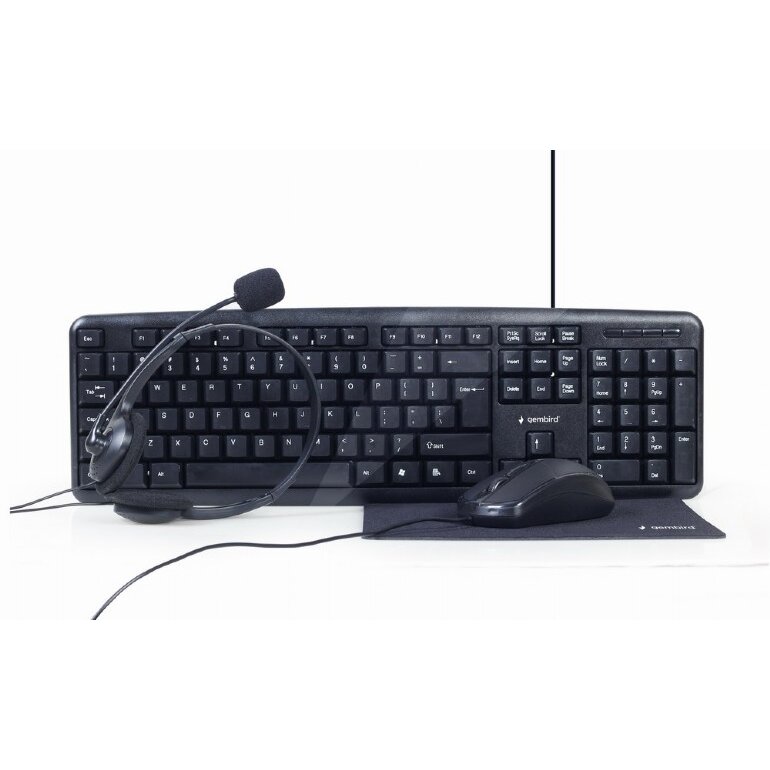 Kit 4 in 1 KBS-UO4-01 Tastatura 104 taste + Mouse Optic 1000DPI + Casti + Mousepad 220x180MM Negru