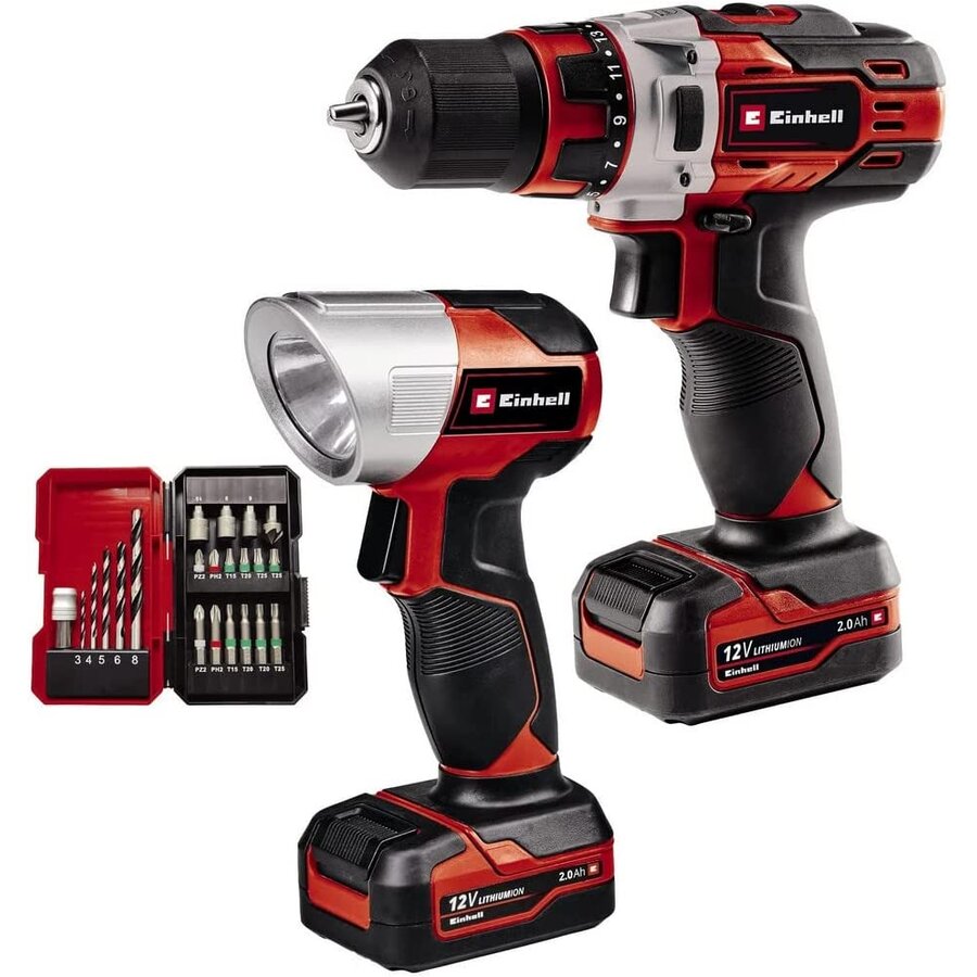 Masina de gaurit Cordless Drill TE-CD 12/1 +22+CL, 12V (red/black, 2x Li-Ion battery 2Ah, 22-piece bit and drill set + battery light)