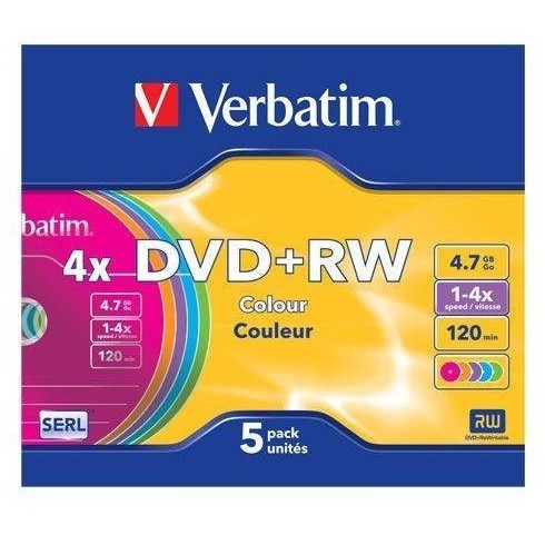 Mediu optic DVD+RW 4.7GB 4x 5 bucati colorat