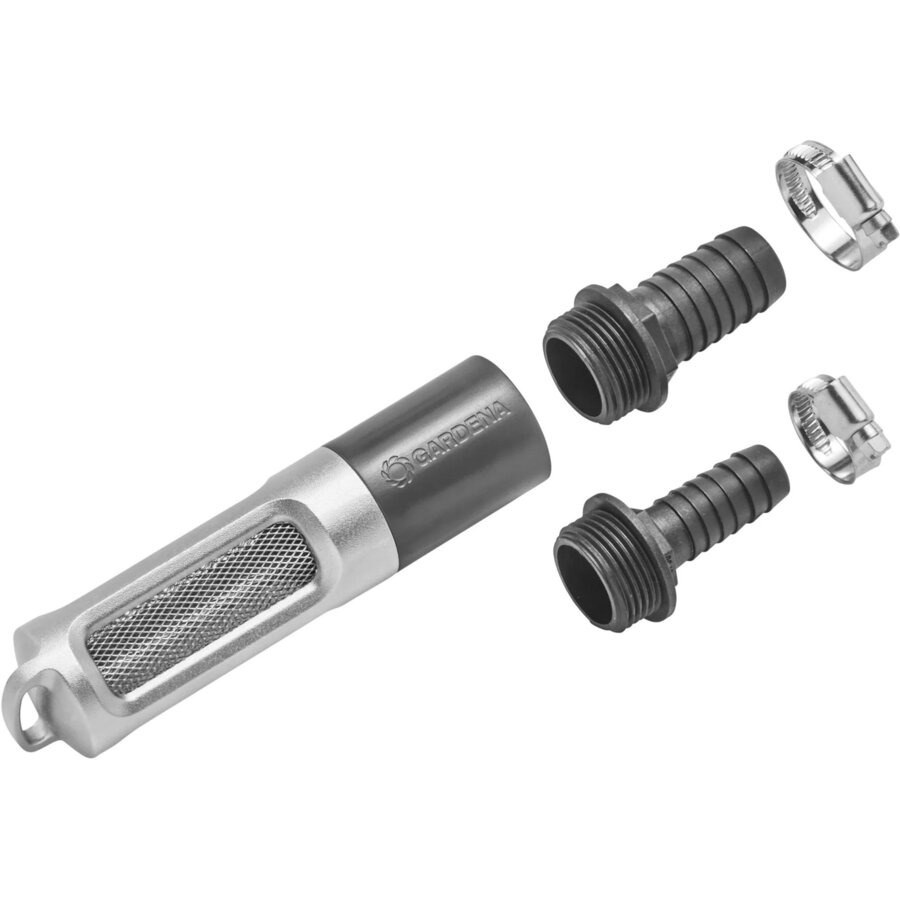 metal suction filter with backflow preventer, 19 mm (3/4) / 25 mm (1) (grey/silver, with hanging loop)