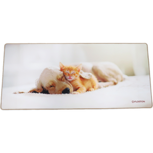 Mousepad Pet Friends 90x40cm Baza Cauciucata Suprafata Textila Margini Cusute Bej