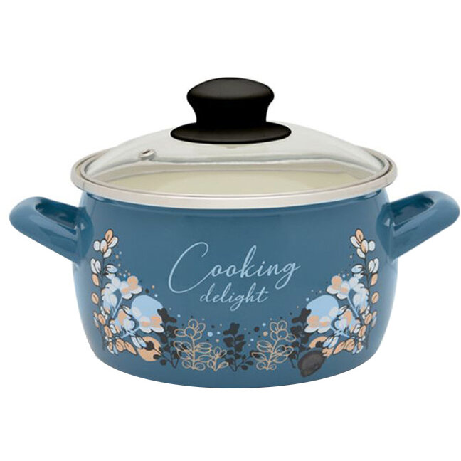 Oala Blue Cooking Delight Capacitate 2.2L Diametru 16CM Capac Sticla Albastru