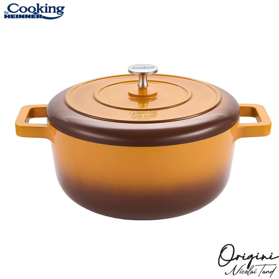 Oala cu Capac Colectia Origini Nicolai Tand 24x12CM Capacitate 3.9L din Aluminiu Turnat Portocaliu