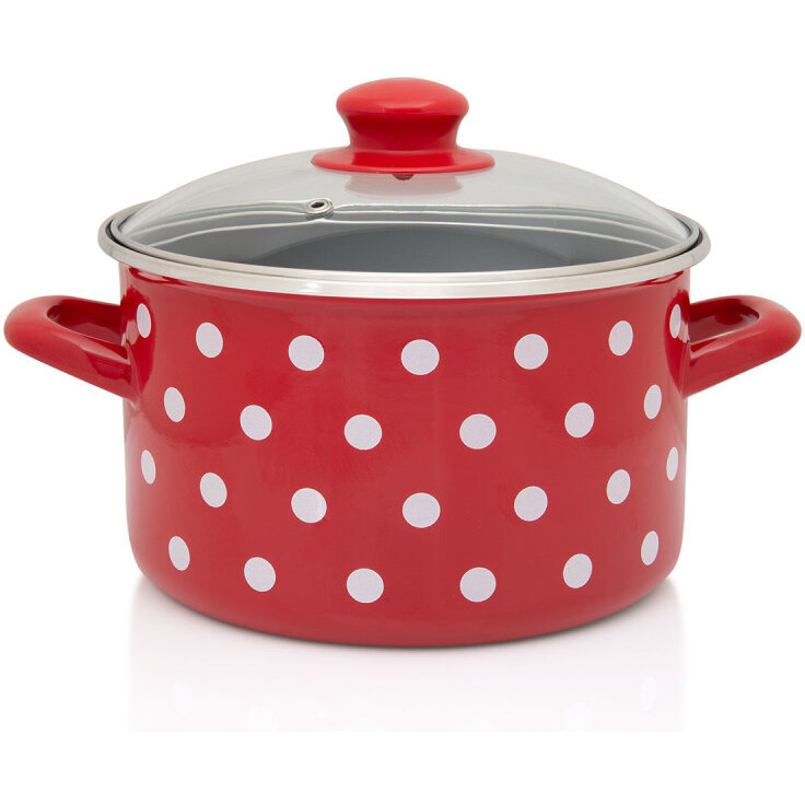 Oala cu Capac de Sticla Tufne 6.75L Diametru 24CM Rosu/Alb