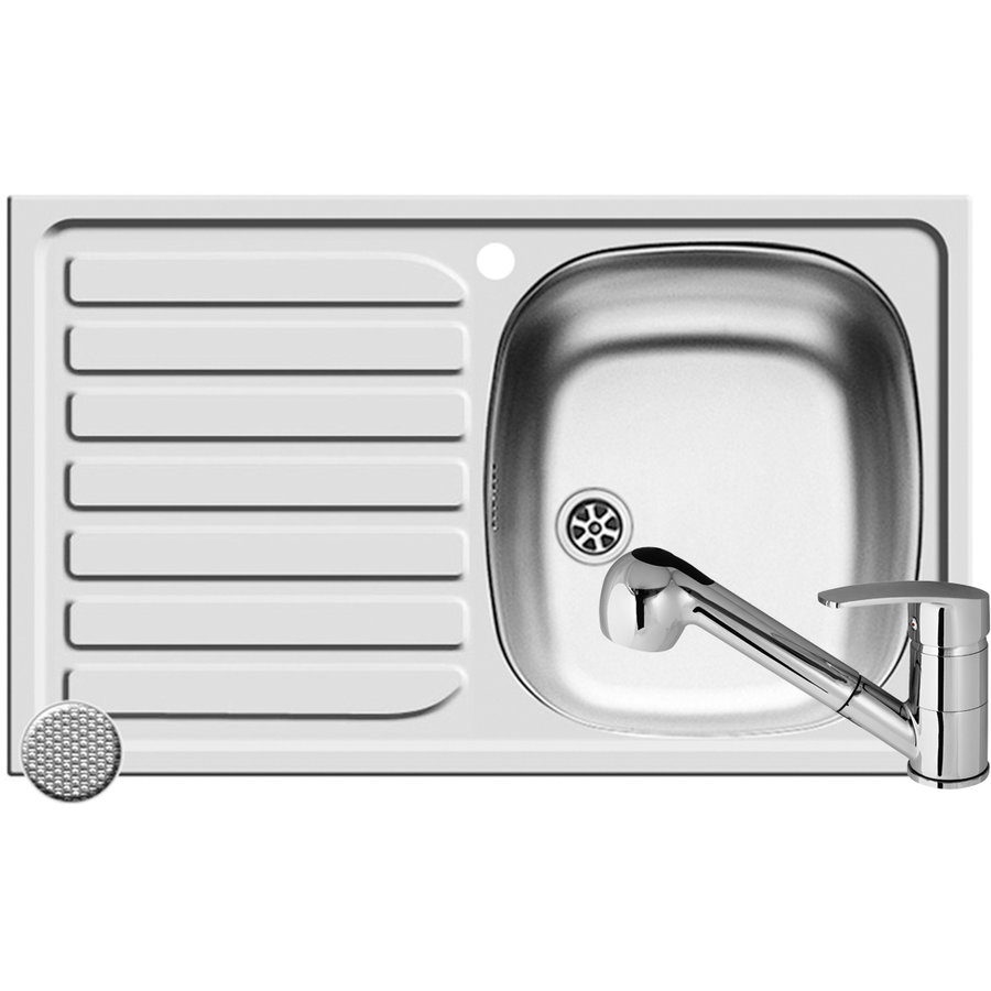 Pachet chiuveta Creta FLAT DR LN + Baterie FIDO Inox