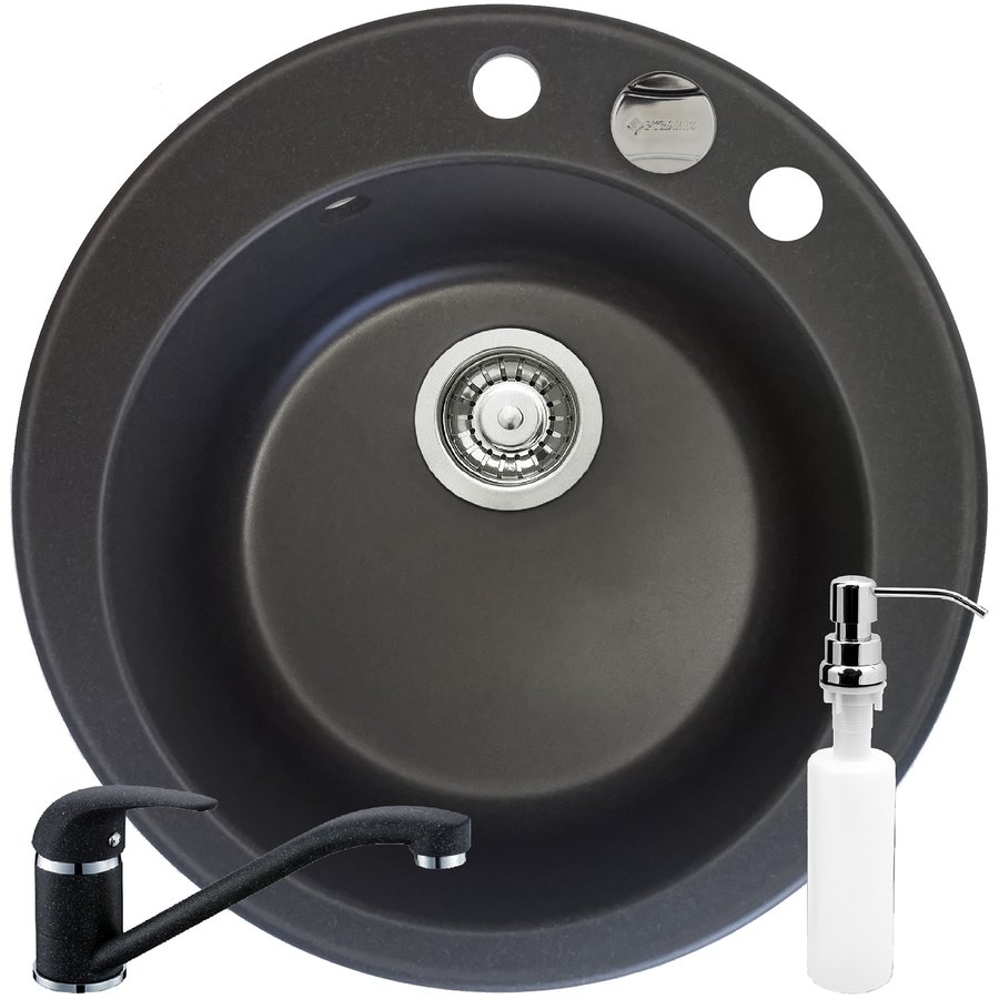 Pachet chiuveta granit 1B Ø49 + Baterie + Dozator Black