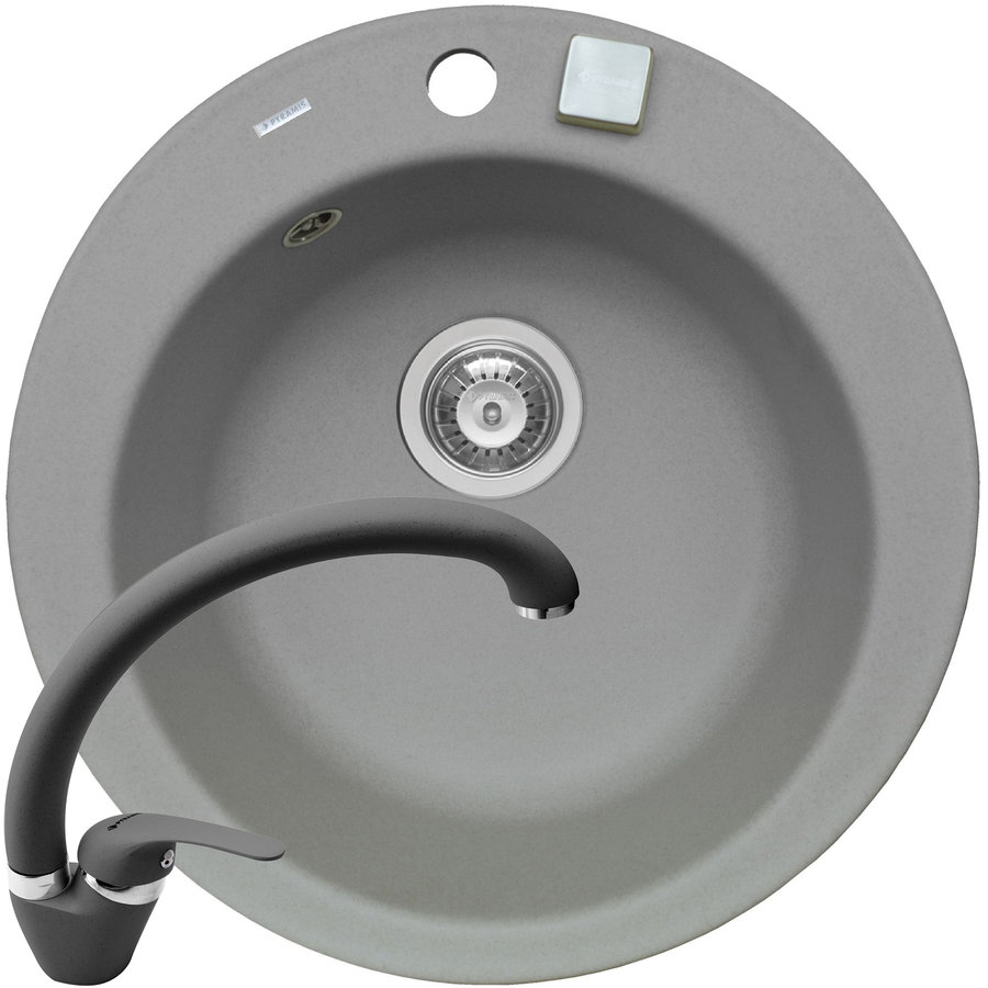 Pachet chiuveta granit ALYA 1B Ø49 + Baterie OSSIA Gri