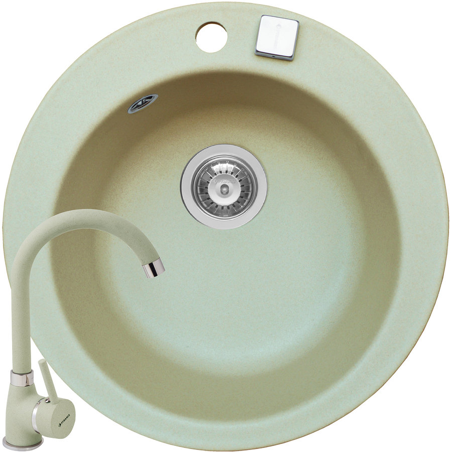 Pachet chiuveta granit ROUND 1B Ø49 + Baterie BELLO Bej